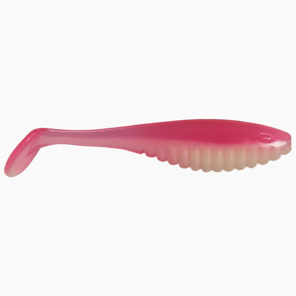 Umetna silikonska vaba Vabca Rebrast Shad 12 cm roza bela za ribolov roparskih rib